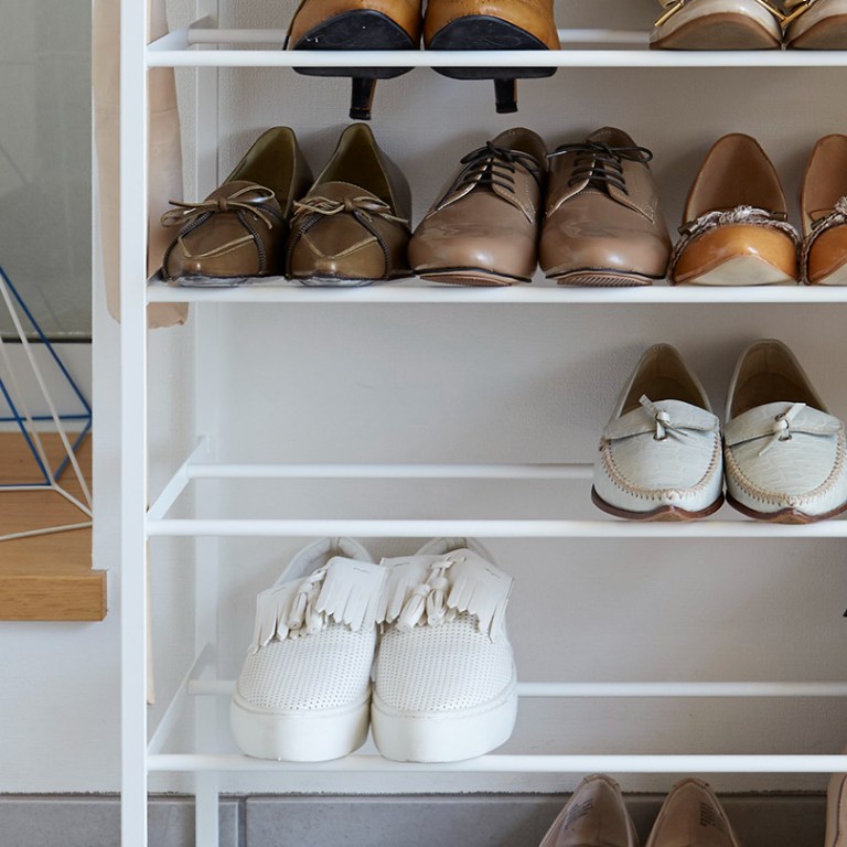 space-saving Yamazaki shoe rack for entryway